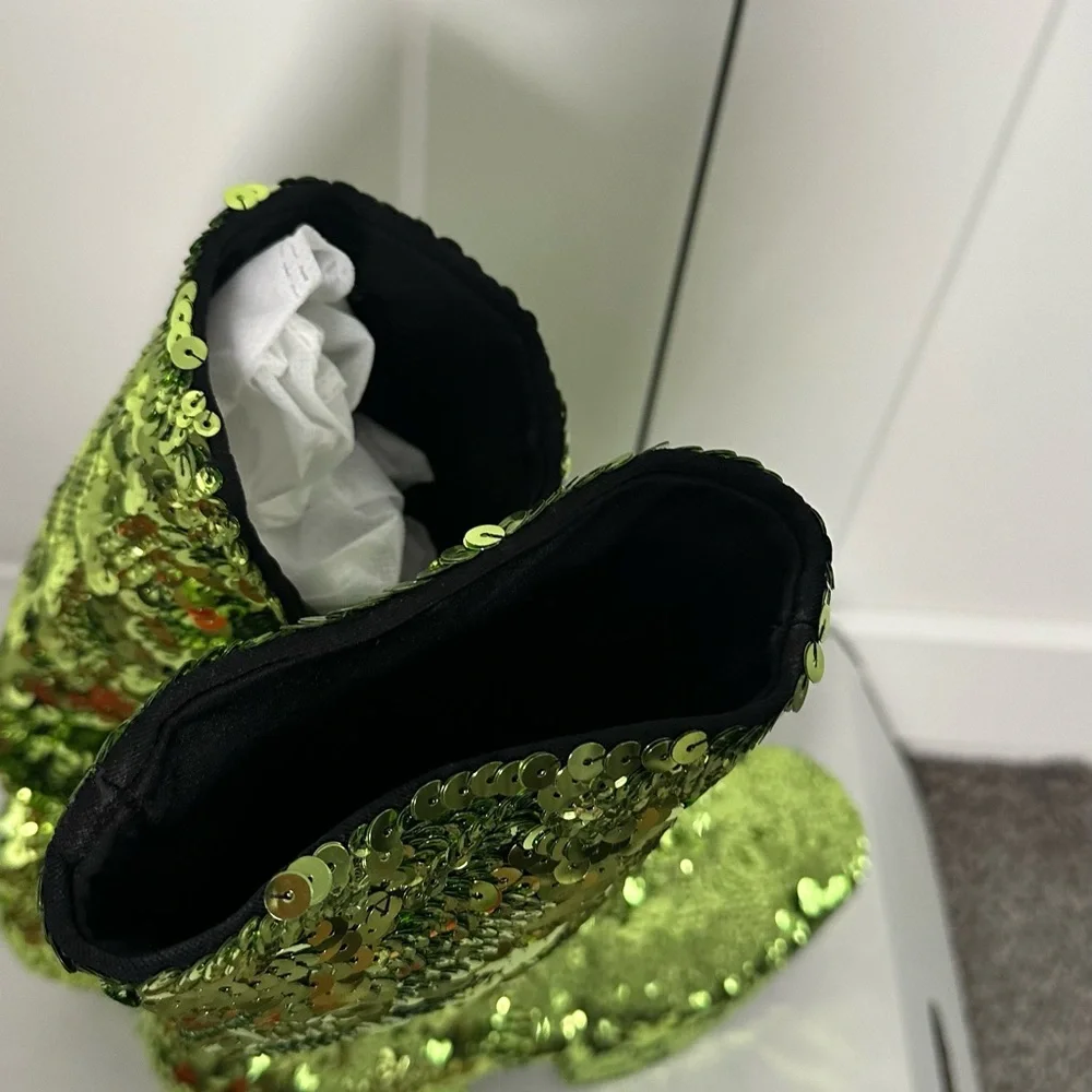 Prada Green Sequined Platform Boots - Picture 2 of 12